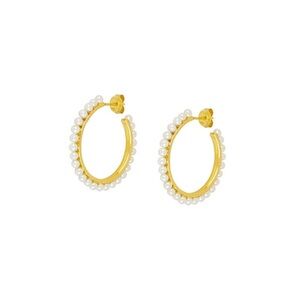 Goldtone  Pearl Hoop Earrings - Women Jewelry